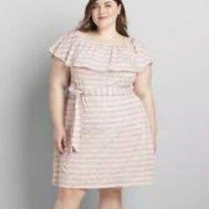 Lane Bryant Wear 4 Ways Off The Shoulder Red & Gray Stripe Dress 22/24 Plus NWT